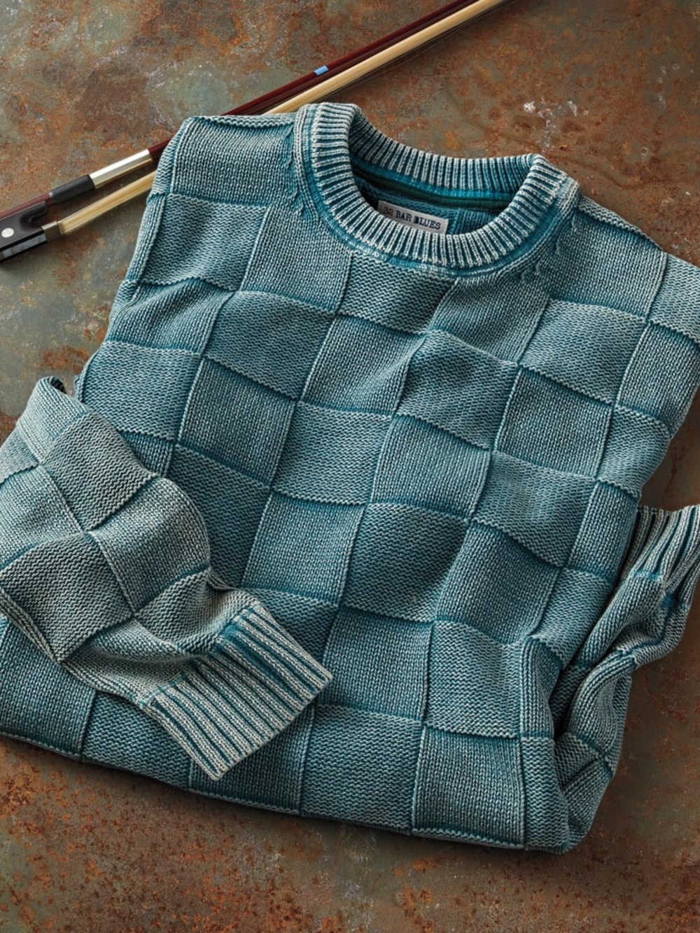 32 Bar Blues Ice Man Checkerboard Crew Sweater Cotton Men's Size XL